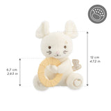 Peluche avec anneau de dentition silicone dès 3 mois. Apaise les gencives et réconforte bébé.