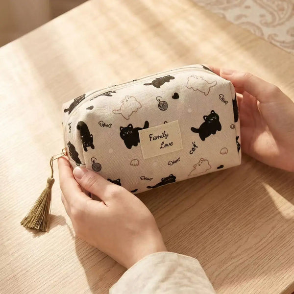 Pochette trousse « Family Love » – Chats & cœurs – 16 x 9 x 9 cm COSMOS