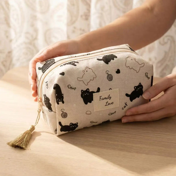 Pochette trousse « Family Love » – Chats & cœurs – 16 x 9 x 9 cm COSMOS