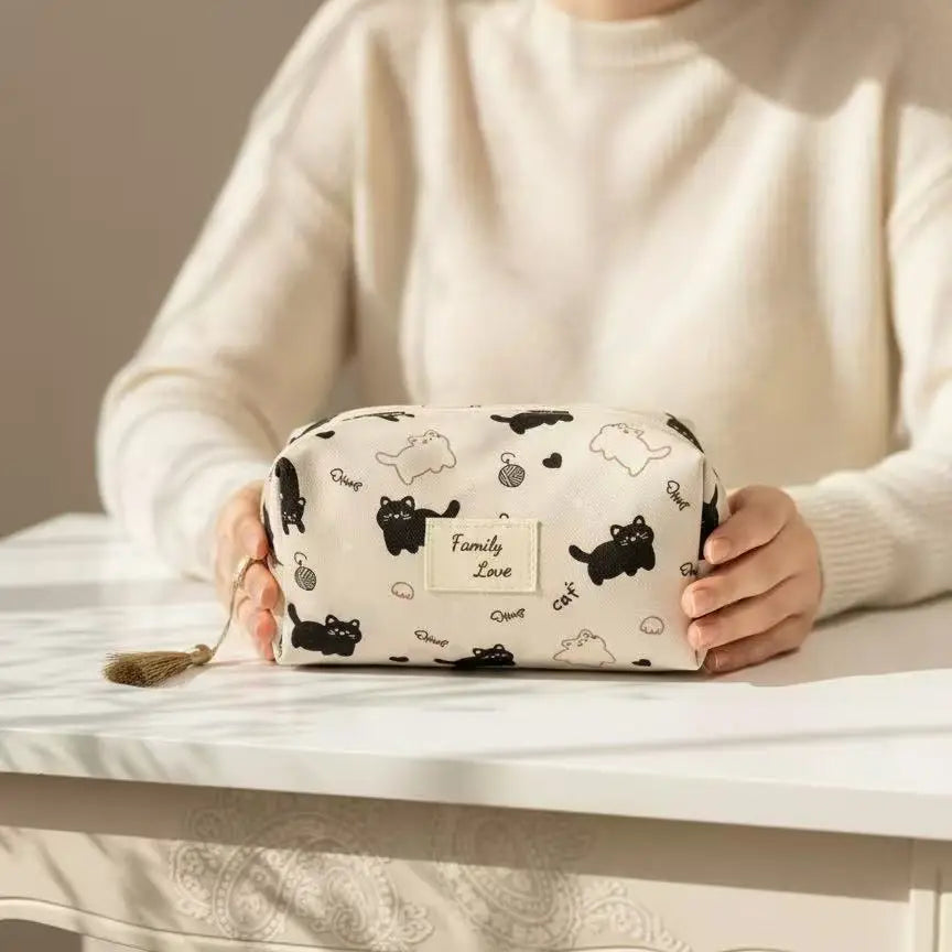Pochette trousse « Family Love » – Chats & cœurs – 16 x 9 x 9 cm COSMOS
