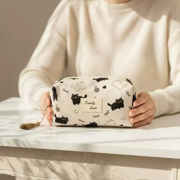 Pochette trousse « Family Love » – Chats & cœurs – 16 x 9 x 9 cm COSMOS
