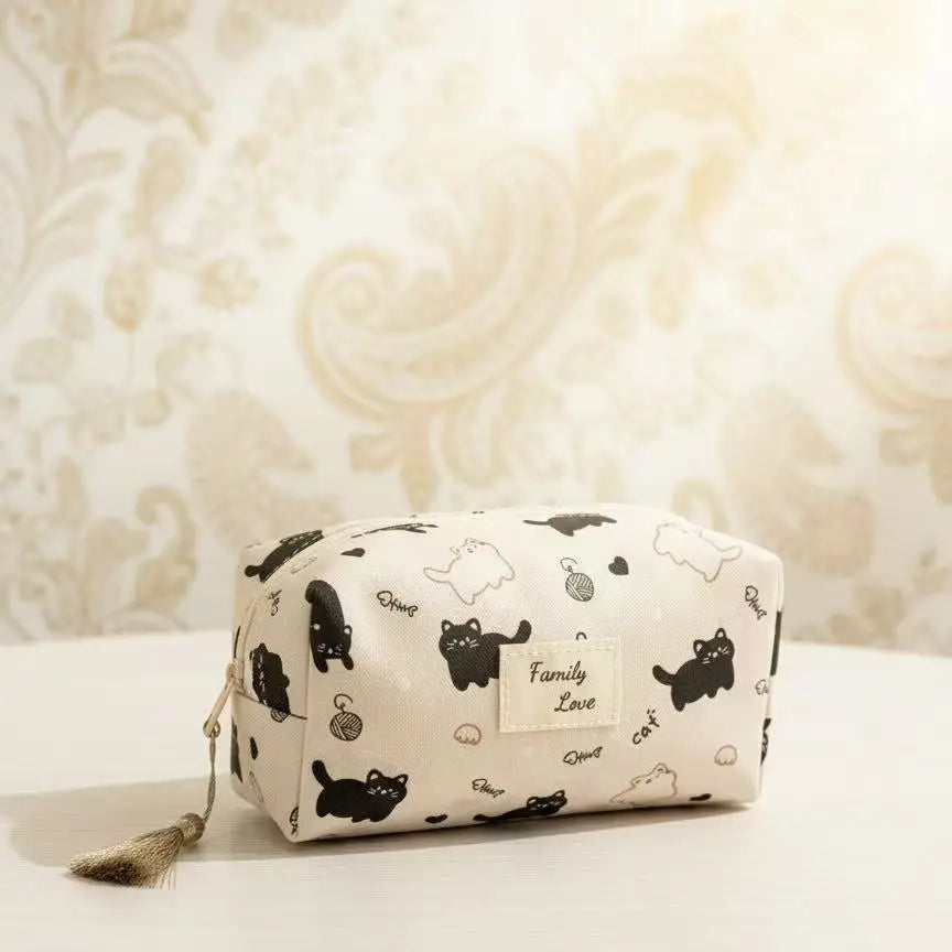 Pochette trousse « Family Love » – Chats & cœurs – 16 x 9 x 9 cm COSMOS