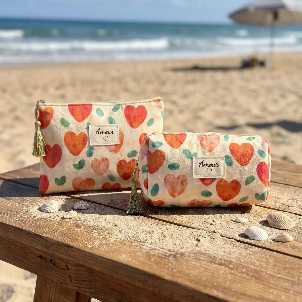 Pochette trousse « Amour » – Cœurs colorés – 16 x 9 x 9 cm COSMOS