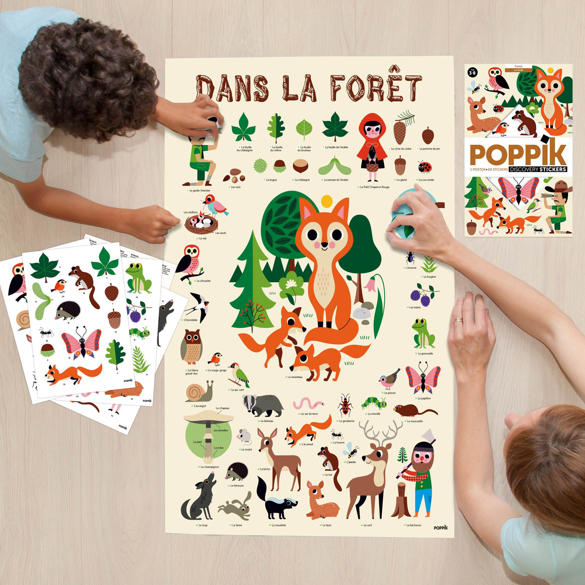 Poster éducatif forêt enfant avec stickers repositionnables dès 3 ans