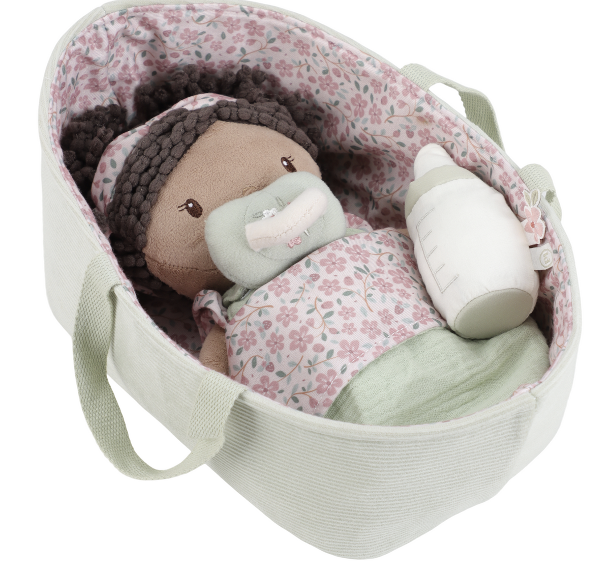 Poupon avec couffin et accessoires – Bébé Evi 12 mois+