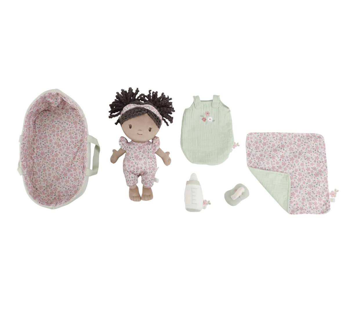 Poupon avec couffin et accessoires – Bébé Evi 12 mois+