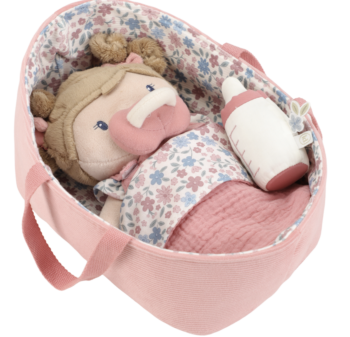 Poupon avec couffin et accessoires – Bébé Rosa 12 mois+
