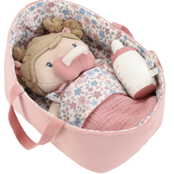 Poupon avec couffin et accessoires – Bébé Rosa 12 mois+