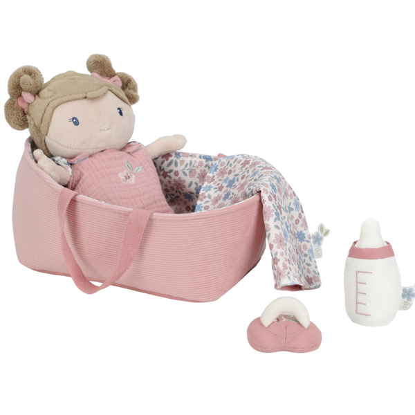Poupon avec couffin et accessoires – Bébé Rosa 12 mois+