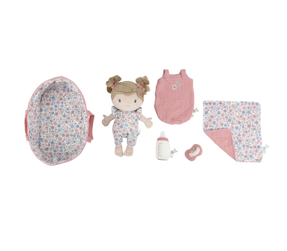 Poupon avec couffin et accessoires – Bébé Rosa 12 mois+