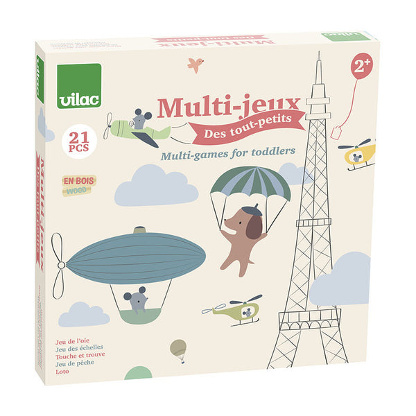 Coffret multi-jeux en bois dès 2 ans – 4 jeux traditionnels