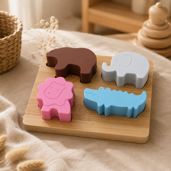 Puzzle d'encastrement en bois et silicone – Les animaux GMLB