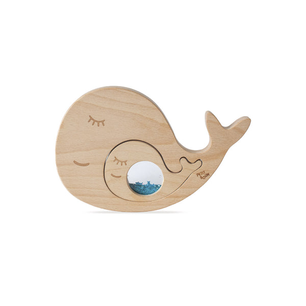 Puzzle sensoriel baleine et bébé – jouet d’éveil en bois PETIT BOOM