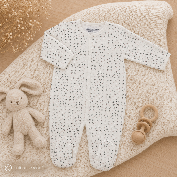 Pyjama bébé matelassé Petites Fleurs – 3 mois et 6 mois TROIS KILOS SEPT