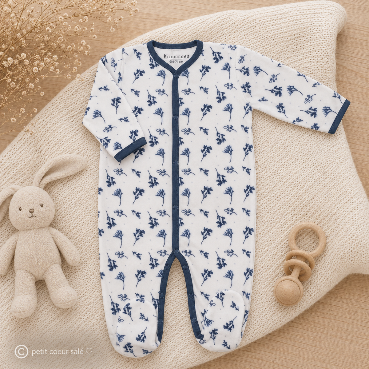 Pyjama en velours bébé Floral – douceur et confort dès la naissance TROIS KILOS SEPT
