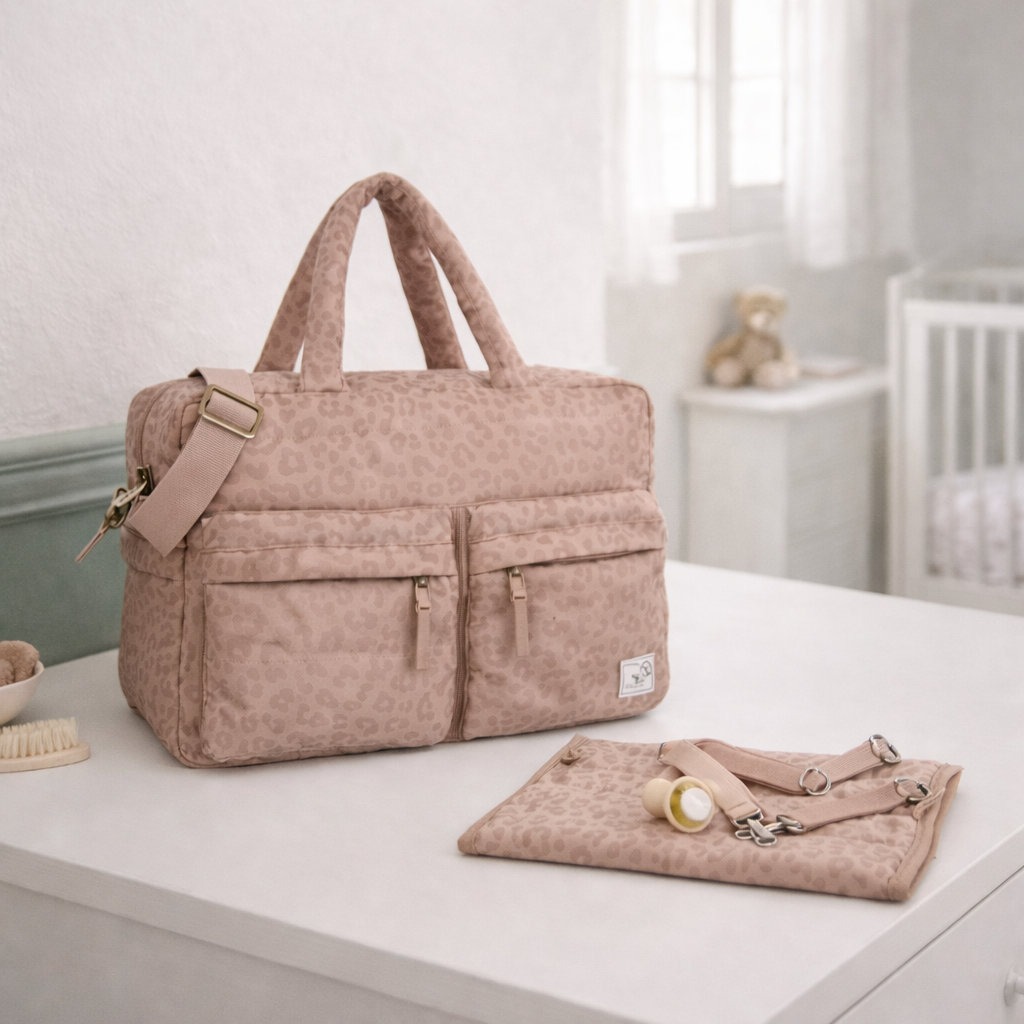 Sac à langer matelassé et matelas à langer imperméable panthère