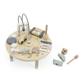 Table d’activité bébé en bois dès 18 mois. Jouet d’éveil complet pour développer motricité et coordination.