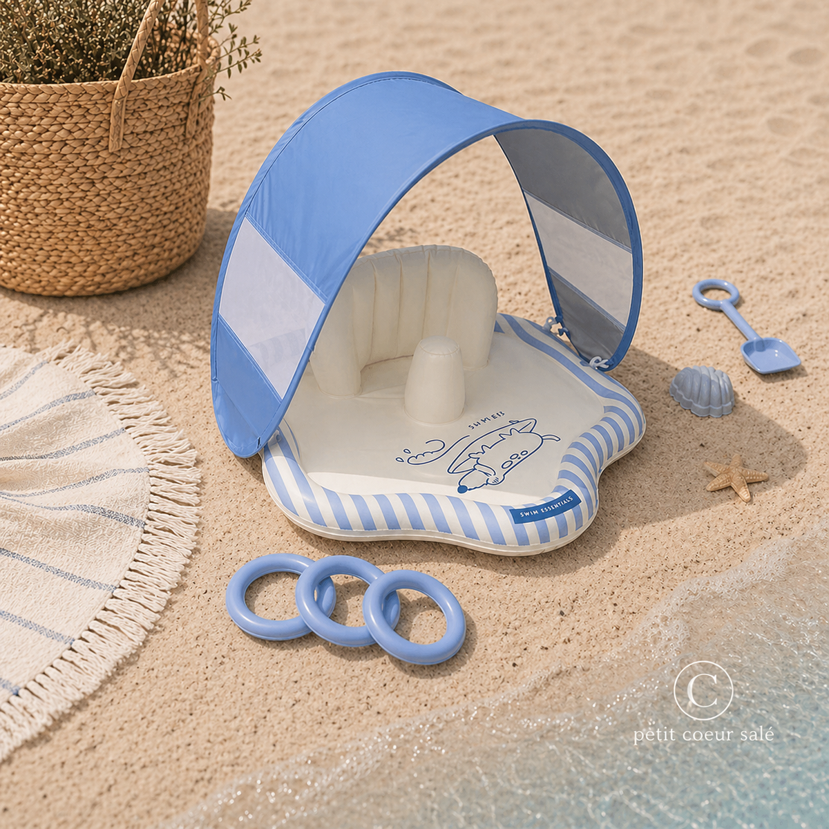 Tapis splash bébé bleu surfer – tapis de jeu aquatique Ø 76 cm Swim Essentials