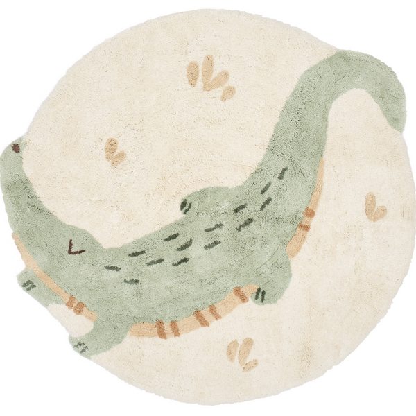 Tapis enfant crocodile en coton bio : le choix idéal pour une chambre chaleureuse, confortable et pleine de charme.