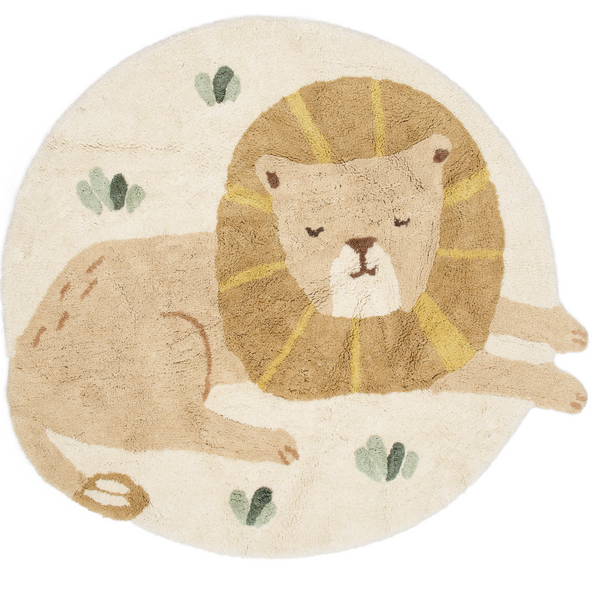 Tapis enfant lion en coton bio : l’allié idéal pour une chambre chaleureuse, confortable et apaisante.