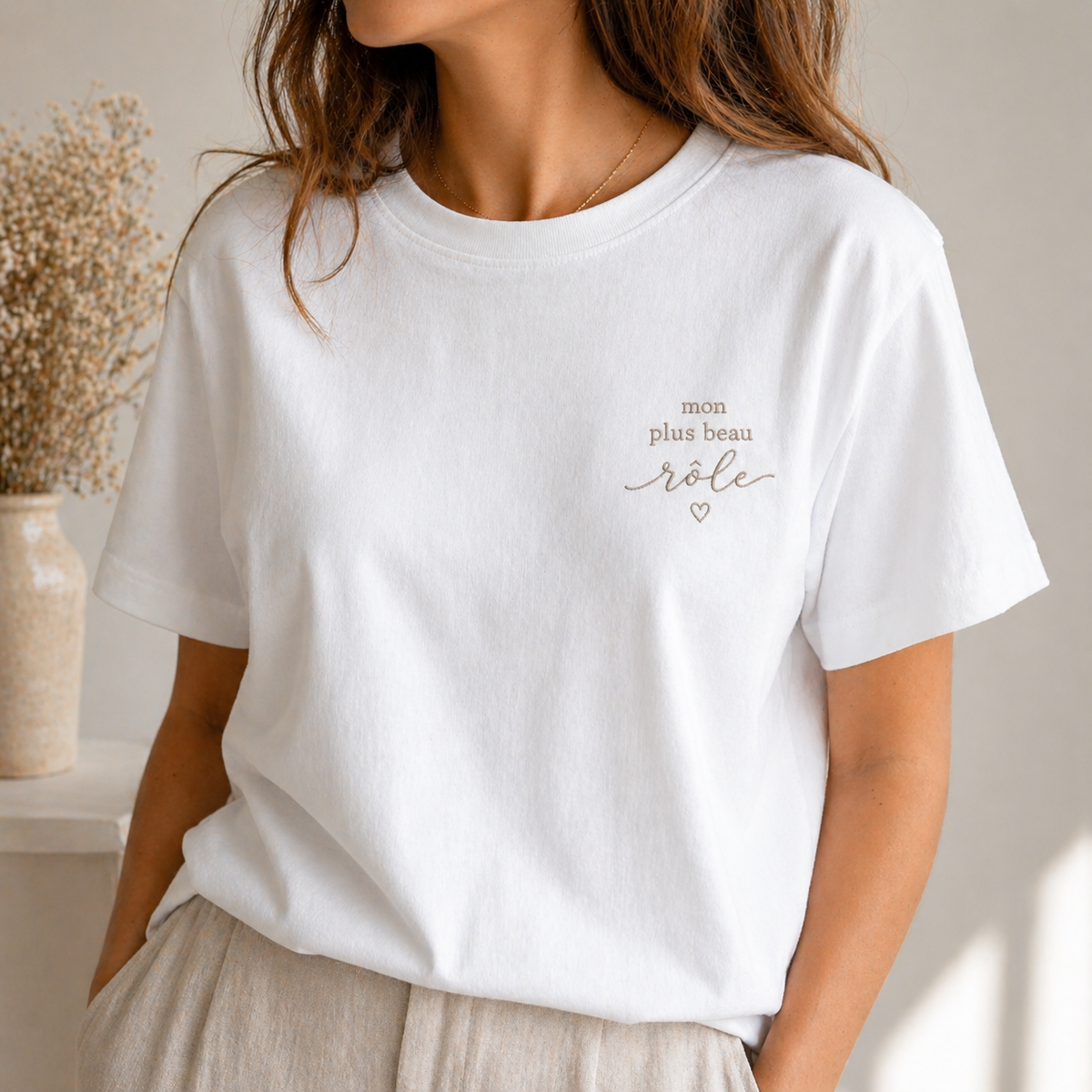 Tee-shirt Maman mon plus beau rôle MARINE HEART BRODERIE