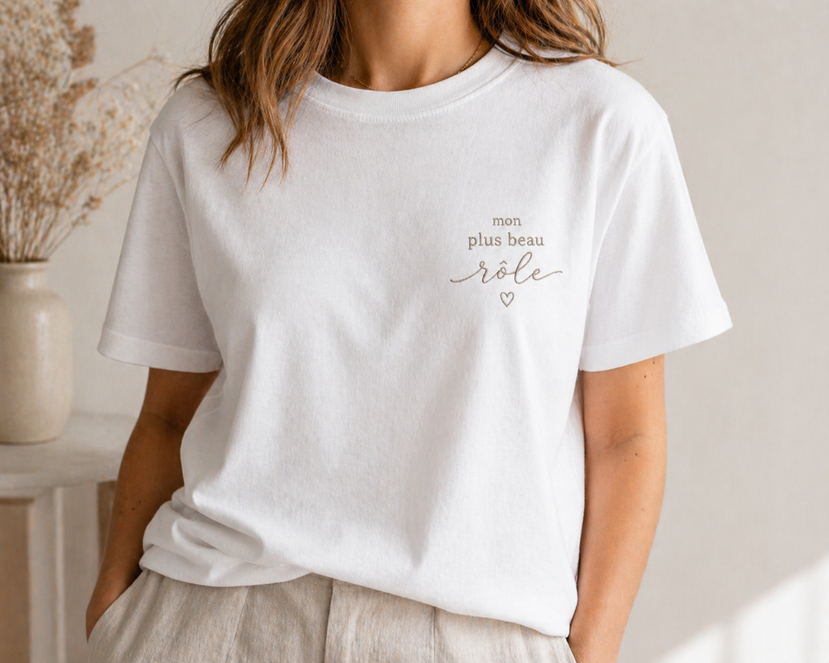 Tee-shirt Maman mon plus beau rôle MARINE HEART BRODERIE