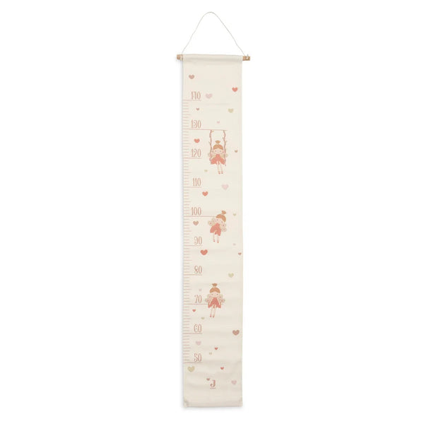 Toise murale enfant Soft Plumes Jollein en coton, 120 x 20 cm, idéale pour suivre la croissance de votre enfant tout en décorant sa chambre.