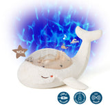 Veilleuse bébé Tranquil Whale™ blanche rechargeable : projections océaniques, bruits blancs, capteur de pleurs et minuterie. Idéale dès la naissance et parfaite en cadeau de naissance.