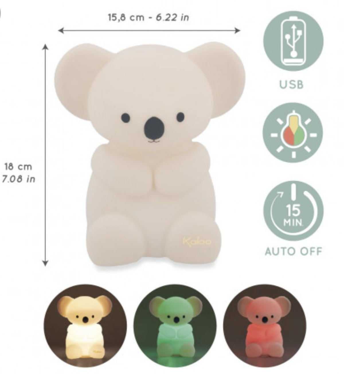 Veilleuse bébé en silicone souple dès la naissance. Lumière douce, rechargeable USB et format nomade.