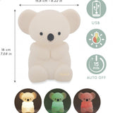 Veilleuse bébé en silicone souple dès la naissance. Lumière douce, rechargeable USB et format nomade.