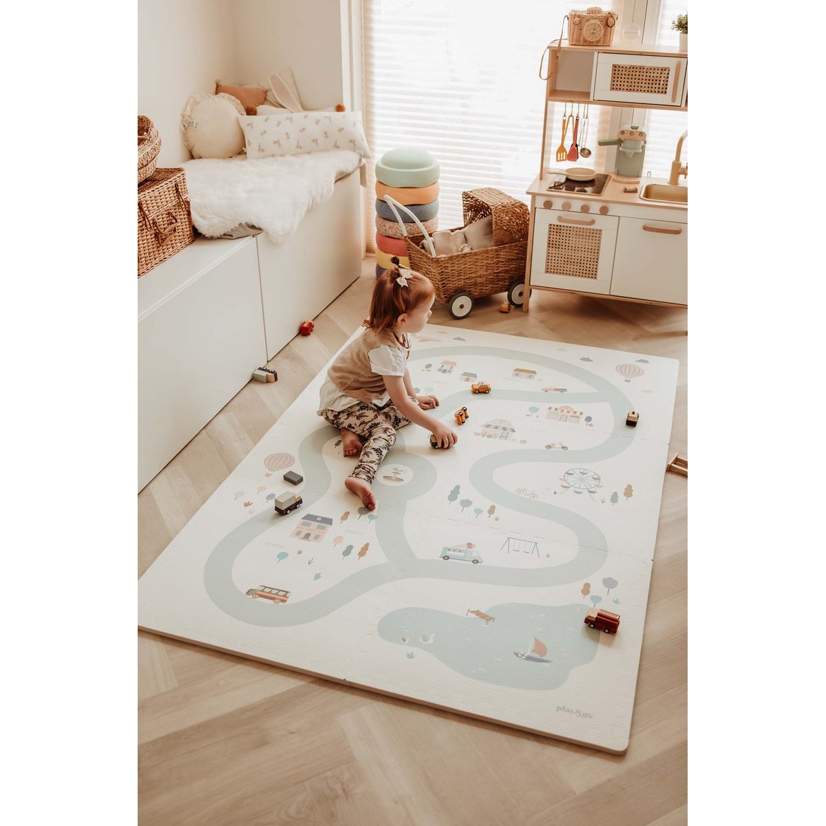 Tapis de jeu dalles EEVAA réversible 2 en 1 Village (120 x 180 cm)