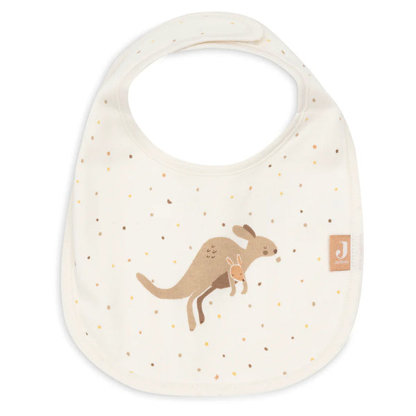 Lot de 5 bavoirs imperméables bébé avec velcro facile. Protégez les vêtements et facilitez l’habillage. Motifs Kangourous colorés et tendance, lavables à 40 °C.