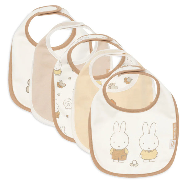 Lot de 5 bavoirs bébé imperméables Miffy Family Farm avec velcro pratique. Protégez les vêtements de bébé et facilitez les repas. Motifs colorés et adorables.