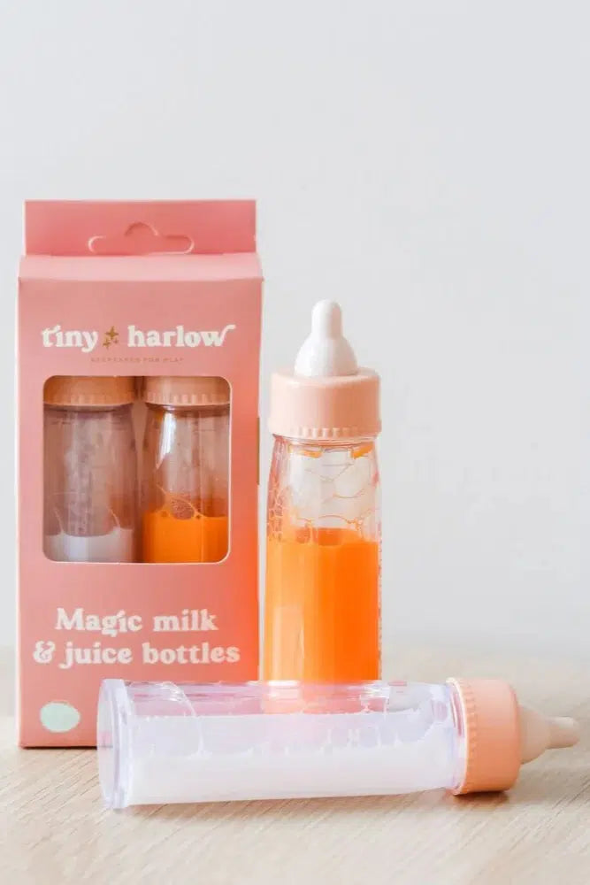 Offrez un jeu d’imitation magique avec le duo de biberons Tiny Harlow. Effet magique réaliste, lait et jus de fruit pour poupées. Développe créativité et empathie dès 3 ans.