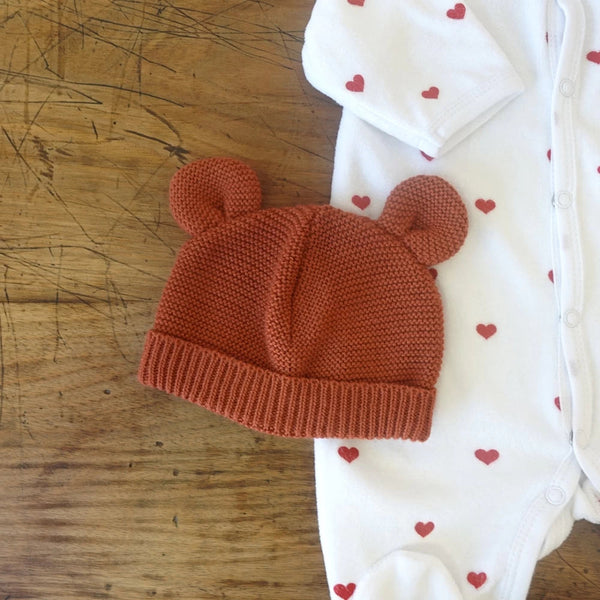 Bonnet à oreilles en maille terracotta TROIS KILOS SEPT