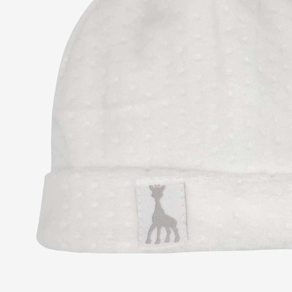 Bonnet naissance velours jacquard - Beige sophie la girafe