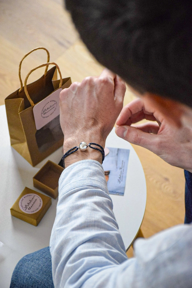 Bracelet bola pour papa bleu marine bijou grossesse fabriqué en France