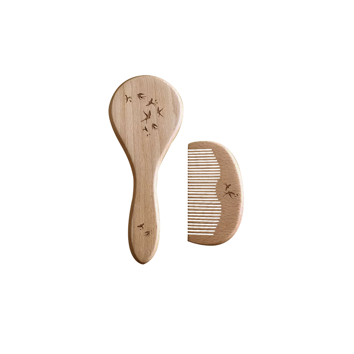 Set de brosse & peigne en bois - Collection Hirondelles