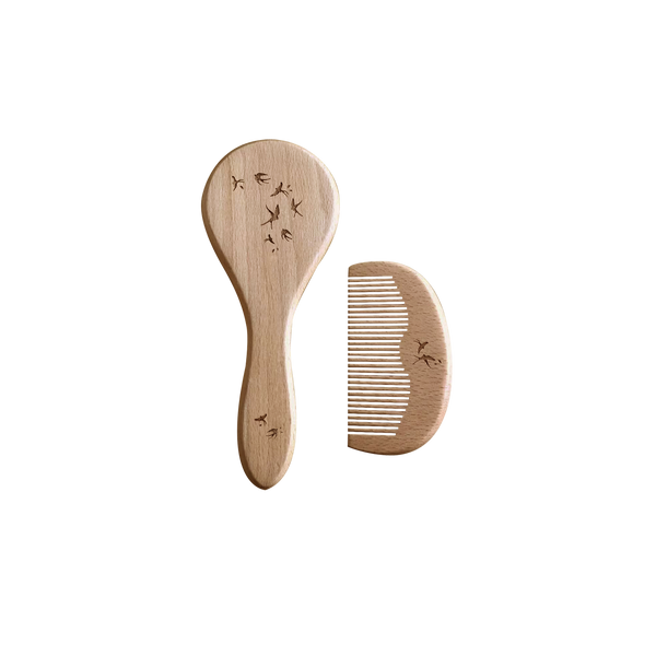 Set de brosse & peigne en bois - Collection Hirondelles