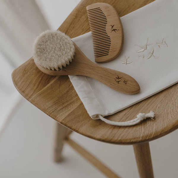 Set de brosse & peigne en bois - Collection Hirondelles