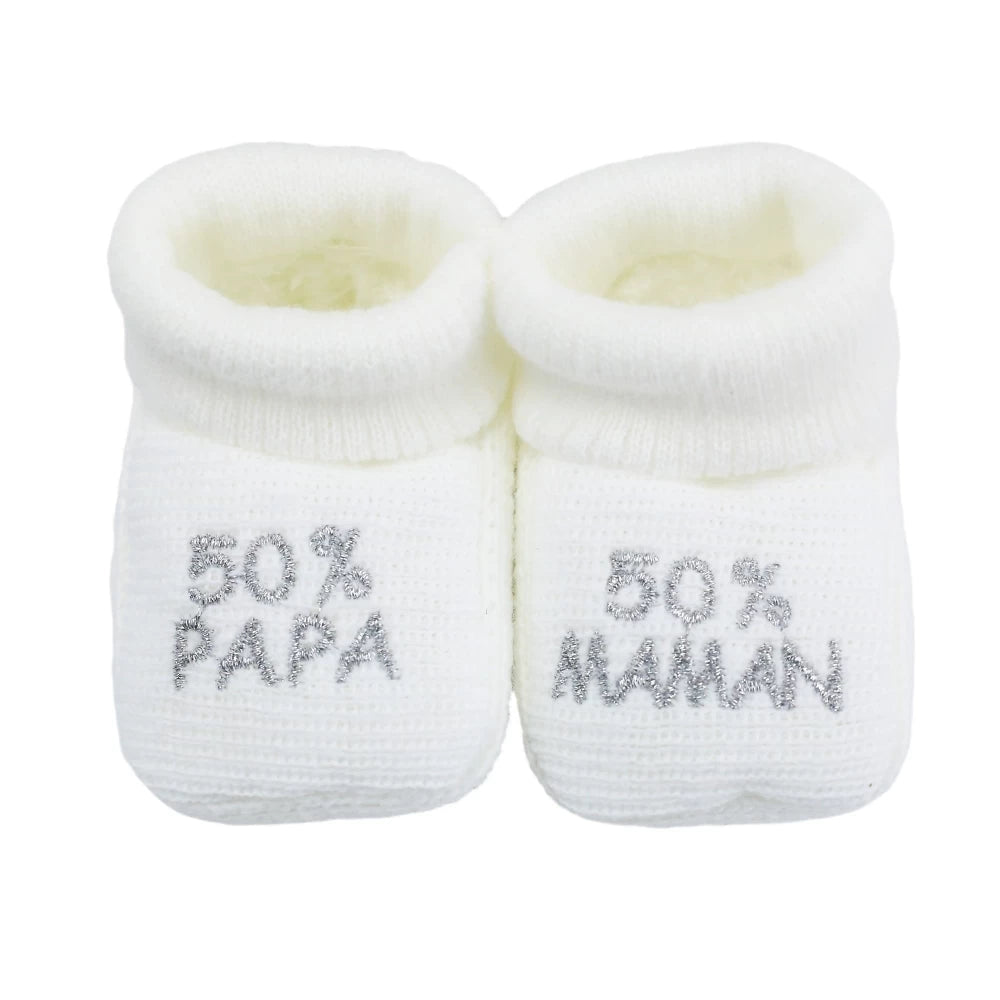 Chaussons bébé 50% papa/50% maman blanc TROIS KILOS SEPT