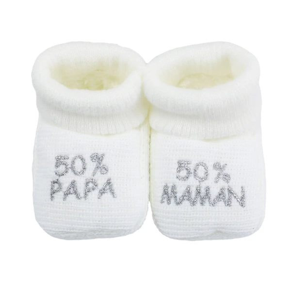 Chaussons bébé 50% papa/50% maman blanc TROIS KILOS SEPT