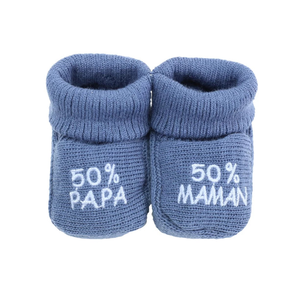 Chaussons bébé 50% papa/50% maman bleu