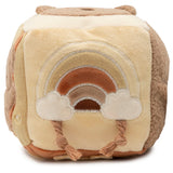 Cube d’activités bébé Kangourou avec miroir, grelots, tissu qui craque et figurines d’animaux. Stimule la motricité, l’éveil sensoriel et le jeu interactif.