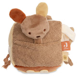 Cube d’activités bébé Kangourou avec miroir, grelots, tissu qui craque et figurines d’animaux. Stimule la motricité, l’éveil sensoriel et le jeu interactif.