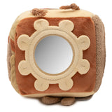 Cube d’activités bébé Kangourou avec miroir, grelots, tissu qui craque et figurines d’animaux. Stimule la motricité, l’éveil sensoriel et le jeu interactif.