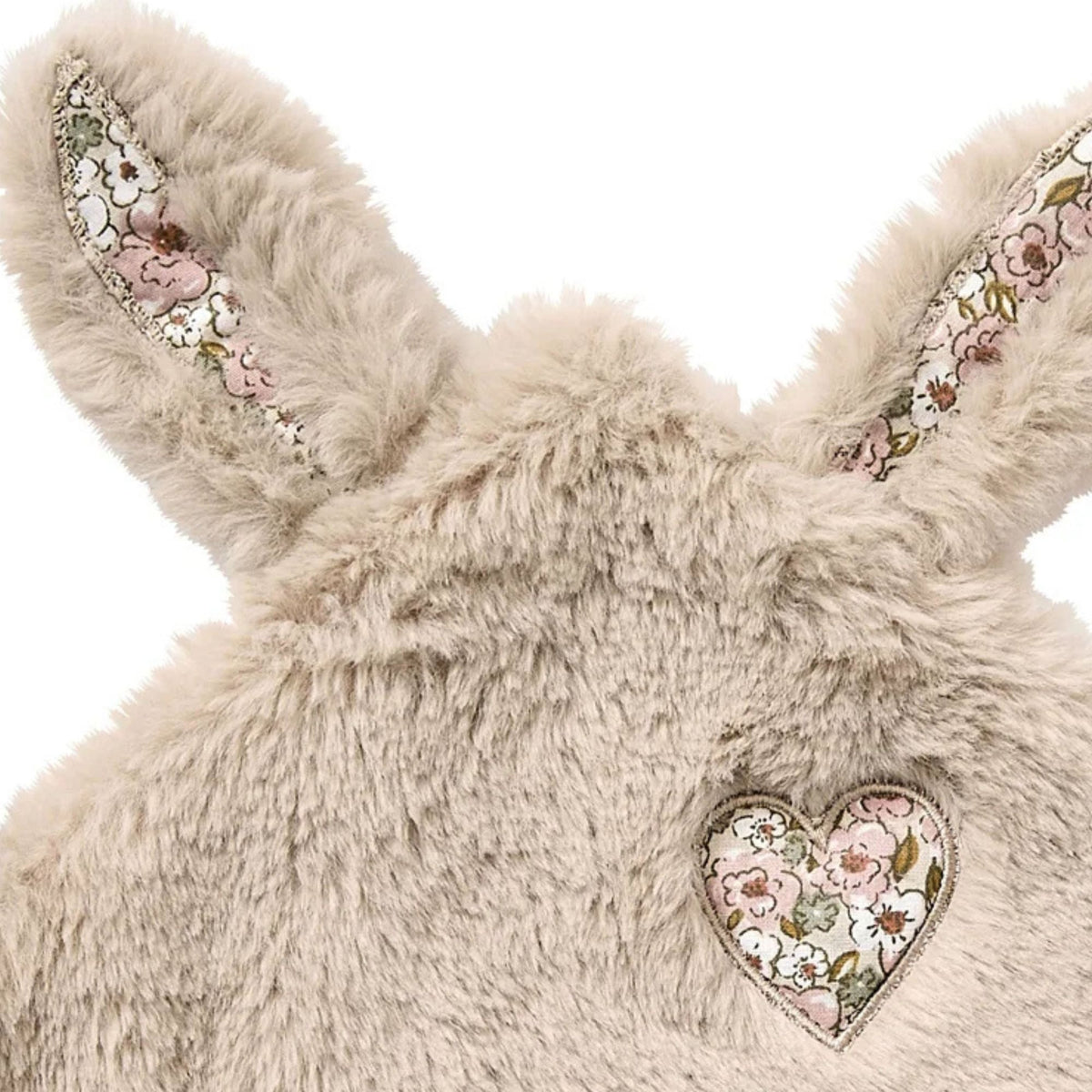 Doudou plat lapin petit cœur – liberty / fausse fourrure beige