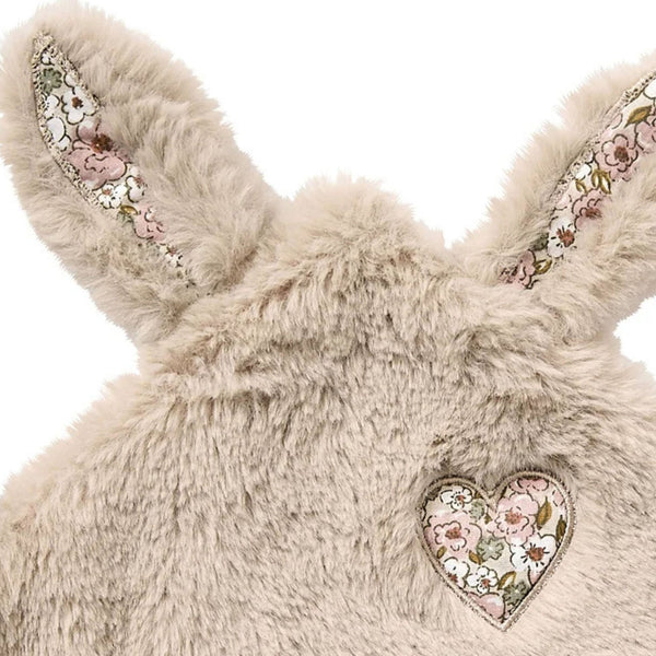 Doudou plat lapin petit cœur – liberty / fausse fourrure beige