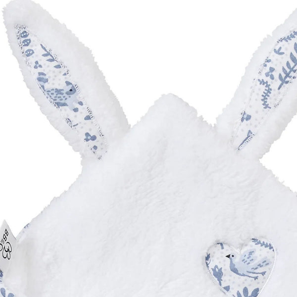 Doudou plat lapin petit cœur – microfibre blanc / imprimé forêt