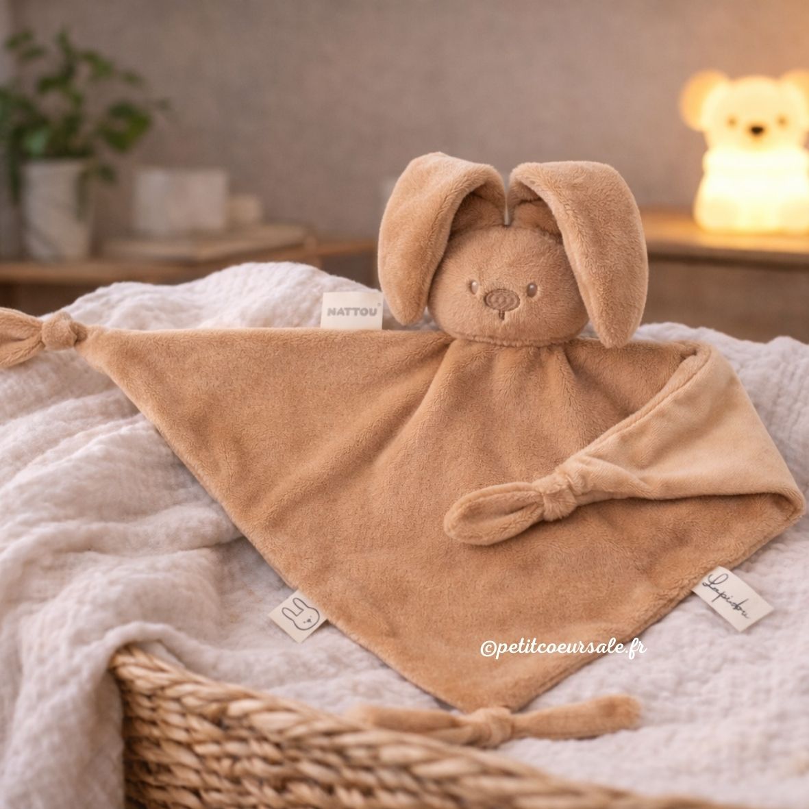 Maxi doudou lapin bébé 65x40 cm – Doudou beige chaud dès la naissance NATTOU